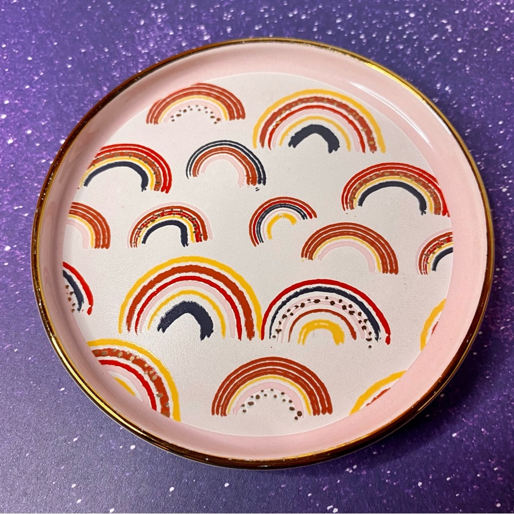 NEW Rainbow Pink Gold Ceramic Jewelry Dish Trinket Holder Gift